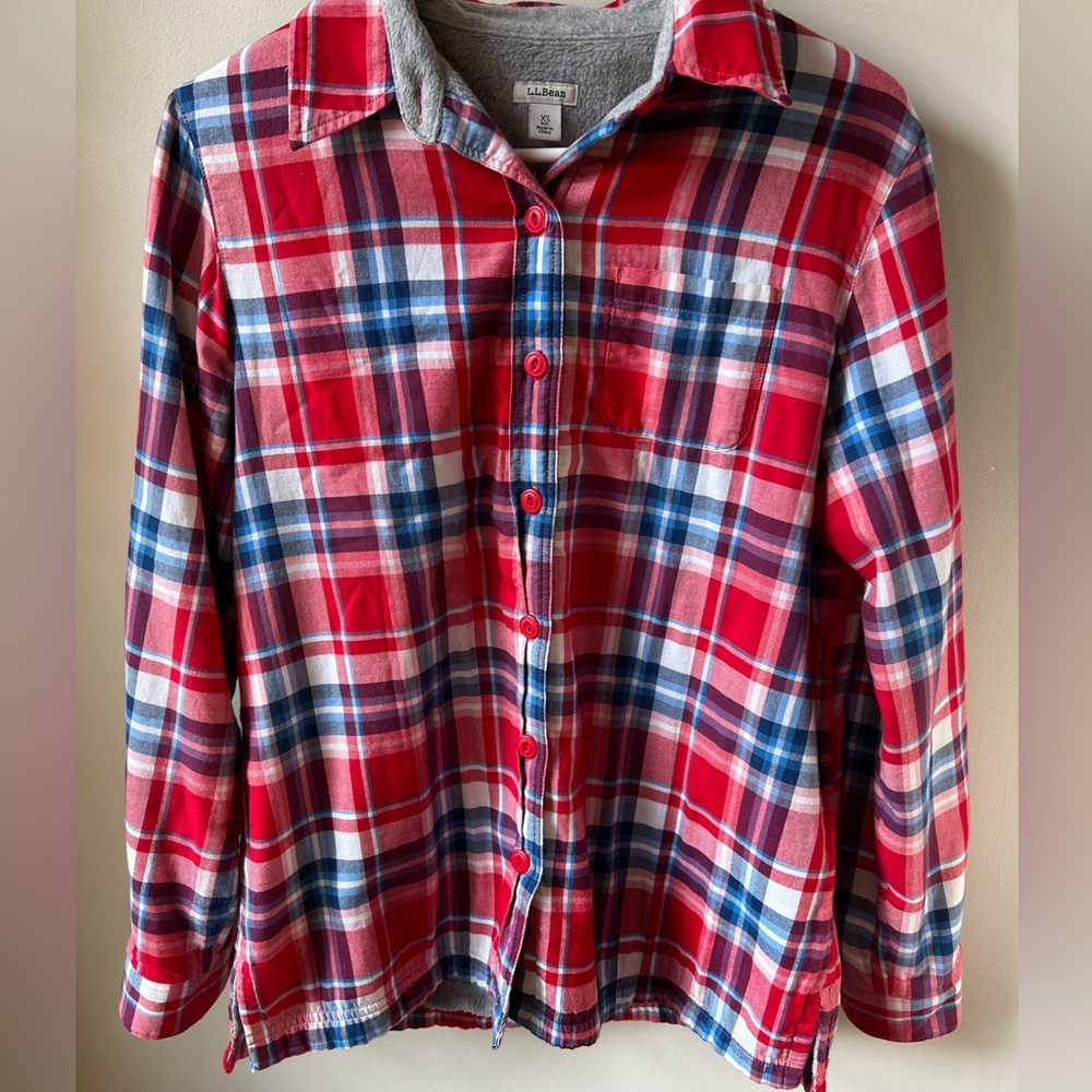 LL BEAN Fleece Lined Shacket Plaid‎ Button Down Jacket Gorpcore Fall Grunge XS